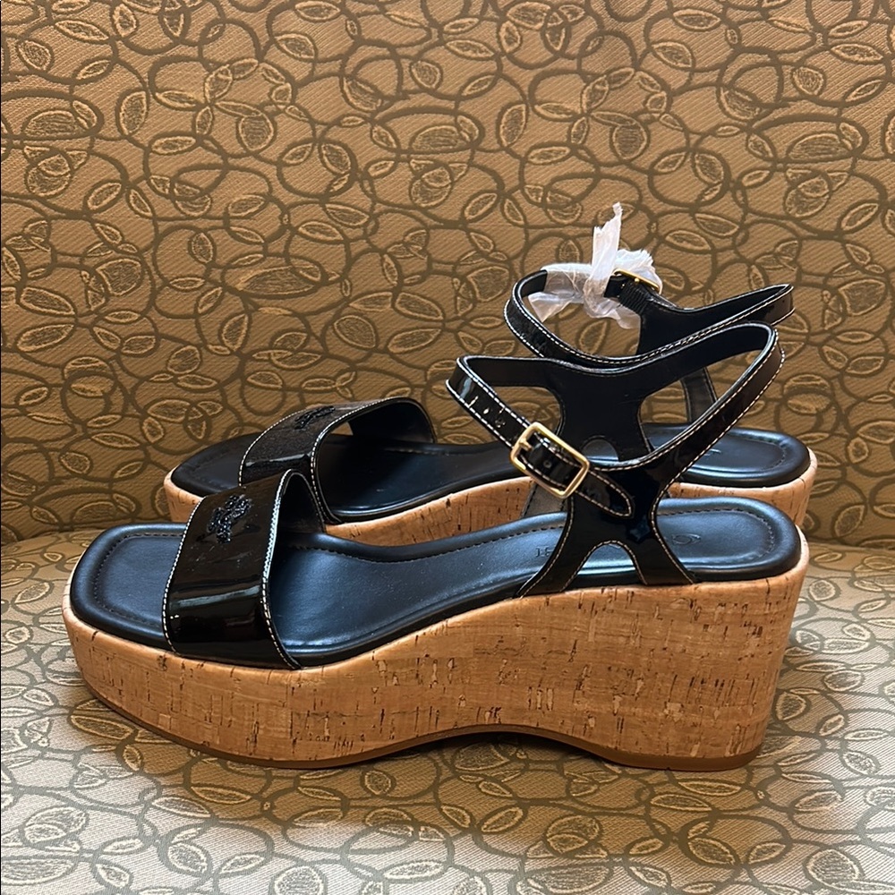 Coach Black Patent Leather Wedges